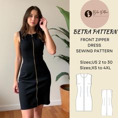 Front Zipper Dress Sewing Pattern,Pinafore Dress Pattern ,Classic Sleeveles Dress Pattern,Bodycon Dress, available as an instant download (pdf) sewing pattern bundle with a range of size options , including plus sizes ⭐US Sizes: 2, 4, 6, 8, 10, 12, 14, 16, 18, 20, 22, 24, 26, 28, 30 ⭐Standard Sizes: XS, S, M, L, XL, 2XL, 3XL, 4XL ⭐These patterns are suitable for A4, A0, and US Letter size papers. ⭐Once your payment is processed, you will automatically receive download links for the pattern files Pinafore Dress Pattern, Front Zipper Dress, Zipper Dress, Sewing Pattern Sizes, Dress Sewing Pattern, Pinafore Dress, Dress Sewing, Sewing For Beginners, Learn To Sew