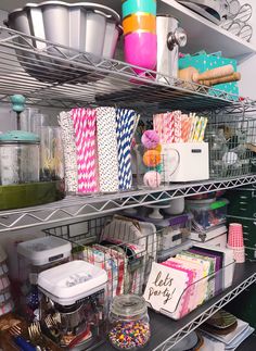 the shelves are full of craft supplies and other items for making paper straws or napkins