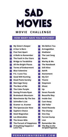 Work It Movie, Saddest Movies, Happy Movies, Movie Bingo, Emotional Movies, Marley And Me