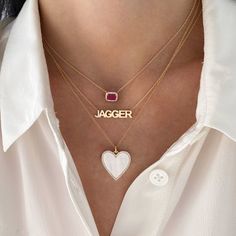 This adorable name necklace features the first letter set in all diamonds. Available in 14K Yellow, White or Rose Gold UPPERCASE LETTERS ONLY Letter height: approx. 1/4" (varies slightly per letter) Up to 10 letters only FINAL SALE Ruby Stone, Uppercase Letters, Upper Case, Letter Set, Dainty Necklace, Girls Night Out, Name Necklace, Chain Lengths, Personalized Jewelry