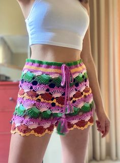 Colorful Crochet Short, Mini Short,handmade Women Short ,boho Crochet Short,crochet Beach Short - Etsy Multicolor Beachy Bottoms For Festival, Bohemian Green Shorts For Beach, Bohemian Green Shorts For Vacation, Crochet Bottoms For Beach Vacation, Summer Crochet Bottoms For Beach, Crochet Shorts For Spring Vacation, Bohemian Bottoms With Crochet Trim For Beach Season, Crochet Shorts For Vacation In Spring, Bohemian Vacation Bottoms With Crochet Trim