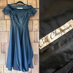 1950s Ceil Chapman black silk taffeta cocktail dress. The dress features the designer's signature draping and bouffant skirt with a dramatically wide neckline and high back collar. Metal zipper up the side. Label is stitched in. Superior quality. Rare find.  Bust 32/waist 24/length 43 Excellent vintage condition. Small mark/scratch on the back. See pictures. 1950s Style Tea-length Vintage Cocktail Dress, 1950s Style Fitted Silk Dress, Ceil Chapman 1950s, Fitted Vintage Taffeta Dress, Fitted 1950s V-neck Dress, Silk Taffeta, Black Silk, Vintage 1950s, Dress Clothes For Women