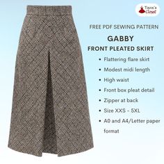 the front pleaed skirt is shown with text describing how to sew it and how to