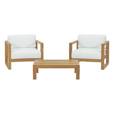 two chairs and a coffee table on a white background