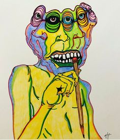 Print of hand drawn illustration and coloring Thoughtful Art, Trippy Stuff, Marker And Pen Art, Colorful Illustration Art, Draw Color, Edgy Art Style, Drawing Color, Color Drawing, Surealism Art