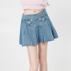 Indulge in the sophistication and elegance of our Women's Preppy Pleated Denim Skirt. Crafted with precision and attention to detail, this skirt features delicate pleats and the finest denim fabric for a luxury feel. Elevate any outfit with this exclusive piece, perfect for the modern woman. Features: -Solid Color -Pleated Design -Regular fit -Preppy style Pleated Denim Skirt, Pleated Denim, Denim Fabric, Preppy Style, Modern Woman, Denim Skirt, The Modern, Solid Color, Skirt