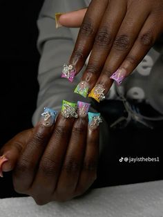 Short Duck Junk Nails, Colorful Duck Nails, Summer Duck Nails, Shorties Nails Summer Colors, Duck Nails Acrylic Short, Atl Nails, Short Junk Nails, Short Duck Nails