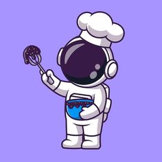 an astronaut is holding a spoon in his hand