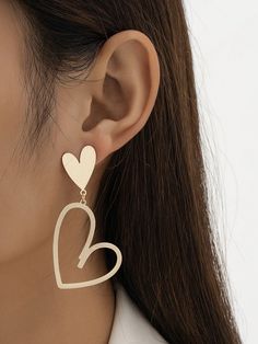 Yellow Gold  Collar  Iron Alloy   Embellished   Women's Fashion Jewelry Simple Heart Outline, Outline Design, Heart Outline, Outline Designs, Gold Collar, Design Earrings, Valentine Day Gifts, Valentine's Day, How To Find Out