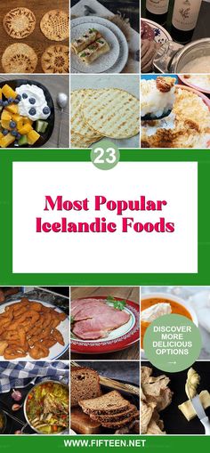 the most popular iceland foods are displayed in this collage, including breads and crackers