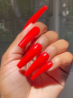 Red Summer Nails, Bright Red Nails, Nails Press, Acrylic Press On Nails, Red Nail Designs, Coffin Nails Long