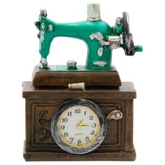 a clock with a sewing machine on it's side and the time is 11 00