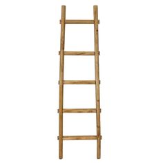 a tall wooden ladder is shown against a white background