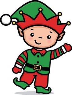 an image of a christmas elf pointing at something in the air with his hand out