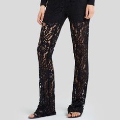 High Waisted See Through Lace Pants ! Gorgeous, Perfect Condition Size 38 Euro - Fits Xs/S See Thru Pants, Lace Pants, Flared Pants, Pants Color, Sheer Lace, Flare Pants, Date Night, Pant Jumpsuit, Pants For Women