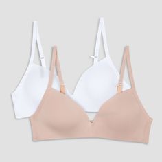 Get your little ones ready for the day with the Hanes 2pk Wire Free Bra - Beige/White. This adorable set of two bras provide comfort and support with their molded cups without ever restricting movement. With no more wires to worry about, kids can feel secure and won’t have to worry about awkward adjustments or uncomfortable pinching – just fun and freedom throughout their day. Whether it’s for playtime or school time, this Hanes wire free bra set is sure to please. White Push-up Nursing Bra With Adjustable Straps, White Underwire Bra With Light Support, White Full Coverage Nursing Bra With Soft Touch, White Seamless Push-up Bra, Bras For Teens, Wire Free Bra, Free Bra, Crop Bra, Gray Sports Bra