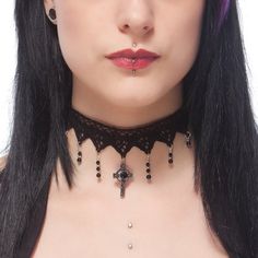 The Immortal gothic lace choker features a natural gemstone Black Onyx celtic cross complimented by shimmering jet Black Swarovski crystal beads. The main pendant is an ornate Celtic cross set with a natural gemstone Black Onyx Cabochon. From the front 6 points of the lace flow strands of shimmering jet black Swarovski crystal beads finished off with a 4mm round Black Onyx natural gemstone. The lace is finished off securely with an extender chain which allows the necklace/choker to be worn at an Adjustable Gothic Jewelry For Party, Adjustable Gothic Choker Jewelry, Punk Black Choker Jewelry, Black Punk Style Choker Jewelry, Punk Style Black Choker Jewelry, Emo Style Jewelry Gift, Gothic Necklaces For Halloween, Adjustable Emo Choker Jewelry, Gothic Choker Jewelry For Party