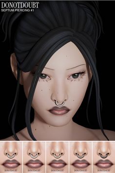 an animated image of a woman's face with different facial expressions and nose piercings