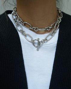 Sterling silver Approx. 29.5" long Made in Mexico Silver Necklace Chunky, Silver Jewelry Chunky, Silver Chunky Necklace, Edgy Silver Jewelry, Chain Necklace Aesthetic, Chunky Pendant Necklace, Chunky Silver Jewellery, Chains Aesthetic, Edgy Necklace