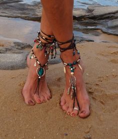 Boho barefoot sandal dreamcatcher anklet glass beaded foot | Etsy Boho Barefoot Sandals, Beaded Foot Jewelry, Hippie Shoes, Edgy Boots, Barefoot Sandal, Crochet Bra, Boots For Fall, Anklets Boho, Boho Sandals