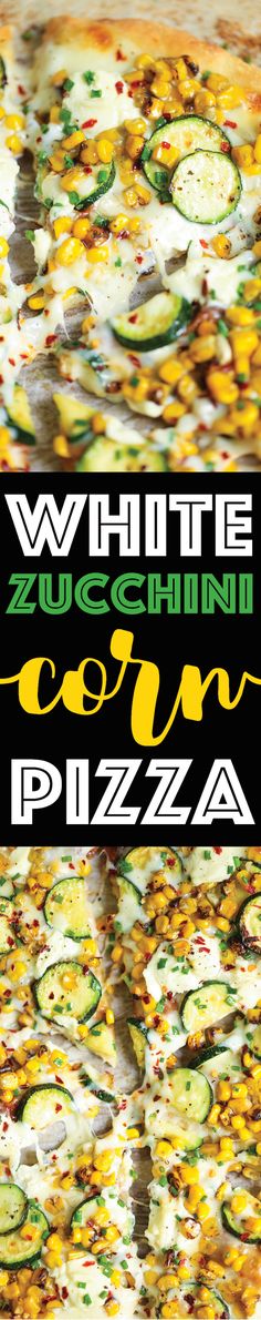 the cover of white zucchini pizza with lots of toppings on it's sides