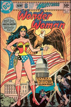 an old comic book cover with a woman in wonder costume and eagle on the cover