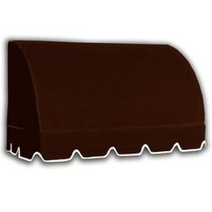 a chocolate colored awning with white trim on the top and bottom edge, in front of a white background