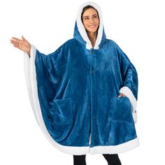 PRICES MAY VARY. 100% Polyester Imported Fleece Wearable Blanket for Adult Women: Soft, fuzzy, plush, PAVILIA hooded poncho blanket is a shawl cape wrap that keeps your hands free and provides warmth and coziness while lounging at home, reading, or working in office. Relaxed Cozy Fit for All: Measures 58x72 inches, our poncho blanket coat is oversized and comes with sherpa trim for an elegant look. Equipped with front side buttons for an adjustable fit and hood to keep your head warm during cold Poncho Blanket, Cape With Hood, Cape Wrap, Blanket Poncho, White Elephant Gifts Exchange, Cozy Wrap, Blanket Coat, Hooded Poncho, Wearable Blanket