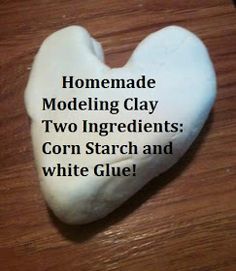 a heart shaped rock with the words homemade modeling clay two ingredients corn starch and white glue