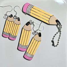 Cute Pencil Earrings and Keychain - Glowforge Pencil Earrings, Cute Pencil, Favorite Teacher, Catalog Design, Teacher Favorite Things, Learning Centers, Material Design, The School, School Year