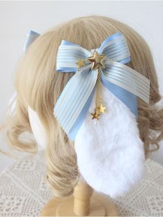 This price is for a beret or a pair of hairclips. Cute White Hair Accessories With Ears, Gift Headband With Ears, Cute Adjustable Bunny Ears Hair Accessories, Cute Blue Hair Accessories For Party, Cute Blue Headband For Gift, Cute Blue Party Hair Accessories, Cute Blue Hair Accessories With Headband, Cute Blue Headband Hair Accessories, Kawaii Party Hair Accessories Headband