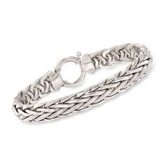 Ross-Simons - Wheat-Link Bracelet in Sterling Silver. 8". Here's a look that will never go out of style! Sterling silver links intertwine to create the versatile woven motif of the wheat-link design. Features textured and polished finishes. 3/8" wide. Springring clasp, sterling silver wheat-link bracelet. Jewelry Presentation, Byzantine Necklace, Paw Print Bracelet, Silver Monogram, Link Design, Coin Pendant Necklace, Fine Jewelry Bracelets, Gorgeous Bracelet, Earring Sale