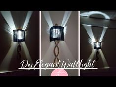 three different views of a wall light with the words diy elegant wall light on it