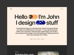 an image of a website page with the words hello i'm john design stuff on it