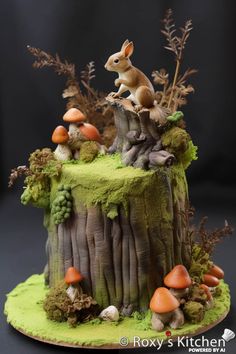 a cake made to look like a forest with mushrooms and other things on the top