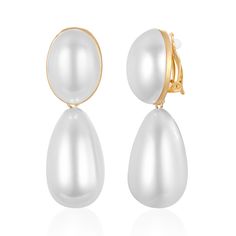 PRICES MAY VARY. Pearl Clip On Earrings: ENSKEFEN big pearl clip earrings are stylish and elegant designs with double pearls hanging beautifully from gold-plated clips to add a touch of vintage charm to your outfit.Big pearl clip earrings are bigger than other pearl earrings and are sure to impress. Large Pearl Clip Earrings: ENSKEFEN pearl drop clip earrings length:6.2cm/2.4in,width:2cm/0.79in(Amazing large pearl earrings, please confirm the size before buying!). Pearl clip earrings are high gl Double Pearl Earrings, Teardrop Pearl Earrings, Pearl Pendant Earrings, Large Pearl Earrings, Long Pearl Earrings, Dangle Earrings Wedding, Chunky Earrings, Big Pearl, Earring Stand