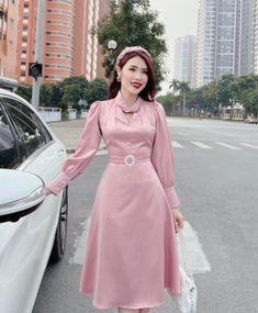 High quality Chic Pink Mid-length Mini Dress, Winter Pink V-neck Midi Dress, Pink Knee-length Solid Color Dress, Pink Knee-length Dress, Feminine Pink Dresses For Winter, Spring V-neck Office Lady Dress, Pink Solid Color Evening Dress, Knee-length Pink Dress, Winter Pink Midi-length Dress