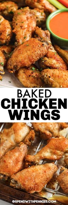 baked chicken wings with dipping sauce on the side