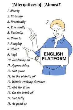 a cartoon character holding an english platform with the words'alternatives of almost '