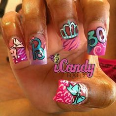 30th Nails, Birthday Nails Ideas, Bling Nail Art, Nail Art Images, Makeup Hacks Beauty Secrets