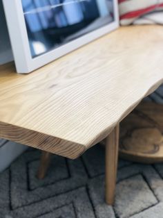 a computer monitor sitting on top of a wooden desk