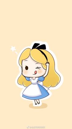 a cartoon girl with blonde hair and blue dress