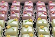 rows of chocolates with flowers on them