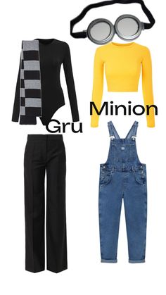 three different outfits with the words'minion'in front of them and an image of