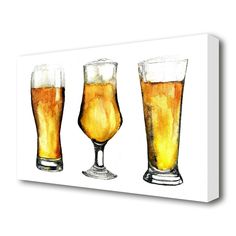 three glasses of beer on a white background