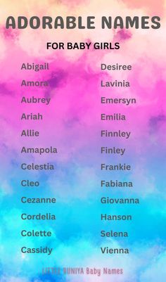 the names of baby names for babies in different colors and sizes, with clouds behind them