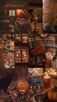 a collage of halloween images with pumpkins and books