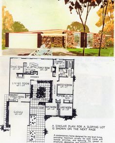 the floor plan for this mid century house is very similar to those in the 1960s's