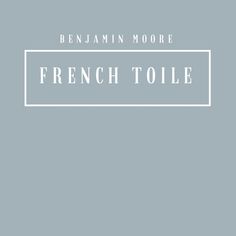 the french toile logo is shown on a light blue background with white lettering that reads,