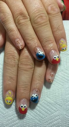 Sesame Street Nail Art, Elmo Nails Design, Sesame Street Nails, Elmo Nails, Acrylic Nails Almond Shape, Fall Nail Trends, Nails Trends, Baby Nails, Johnnie Guilbert